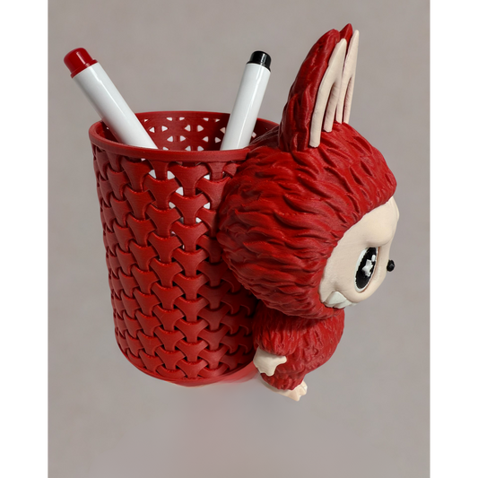 Matte Red Figurine with Pen Holder - Unique Desk Companion