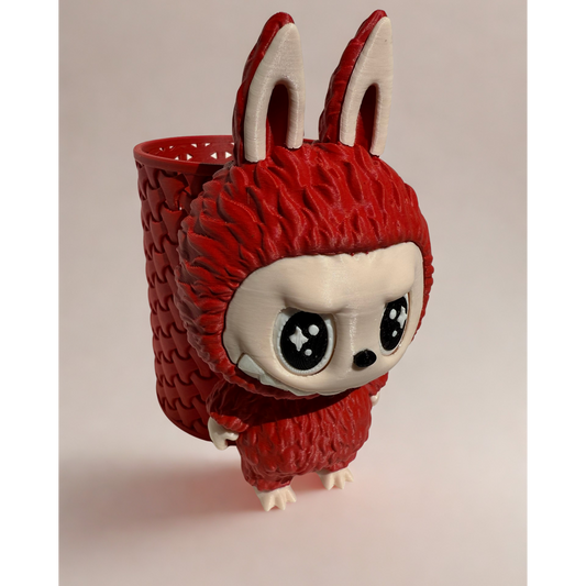 Matte Red Figurine with Pen Holder - Unique Desk Companion