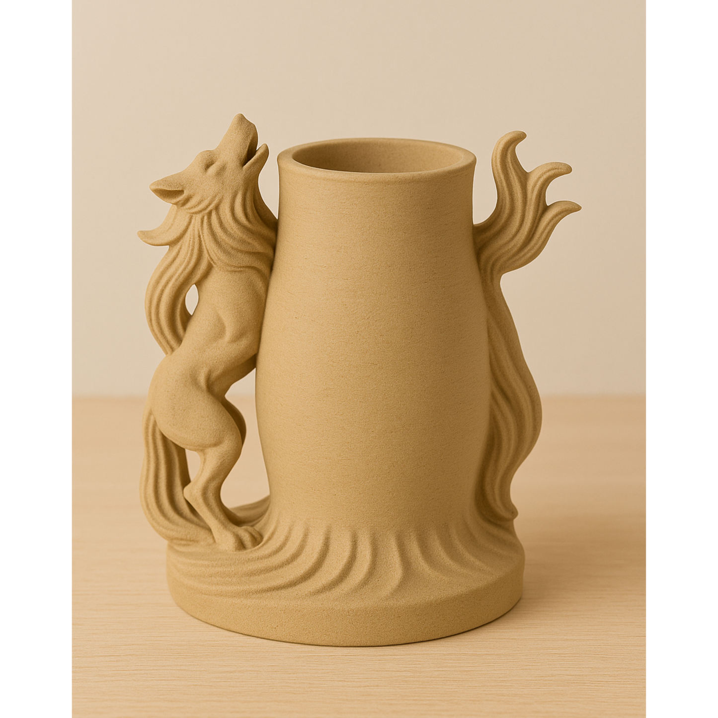 Mystical Wolf & Woman Vase ā 3D Printed PLA-Wood Sculptural šø Flower Holder