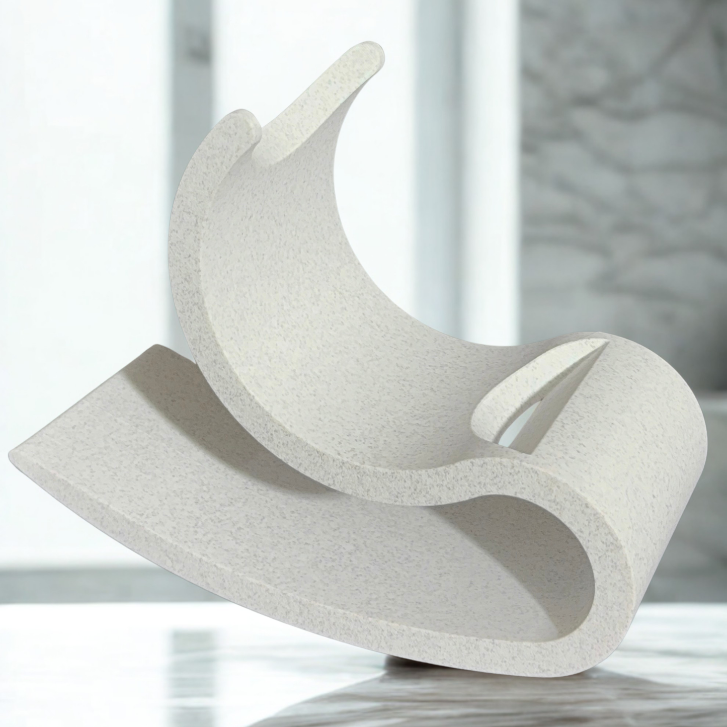 Sculptural Kinetic Wine Bottle Holder – 3D Printed Tabletop Wine Stand Sleek Marble Finish