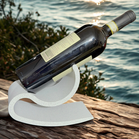 Sculptural Kinetic Wine Bottle Holder – 3D Printed Tabletop Wine Stand Sleek Marble Finish