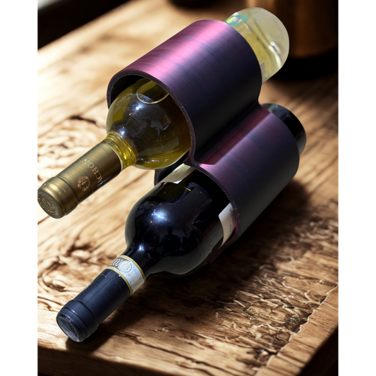 Sculptural Dual Wine Bottle Holder – Kinetic Balance in Silk Red & Black PLA | 3D Printed Modern Home Bar Accessory