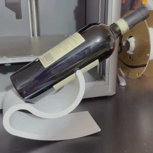 Sculptural Kinetic Wine Bottle Holder – 3D Printed Tabletop Wine Stand Sleek Marble Finish
