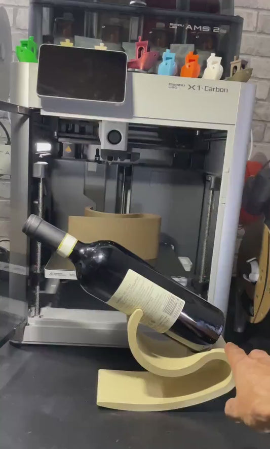 Balancing Wine Bottle Holder – 3D Printed PLA-Wood Stand – Kinetic Floating Wine Rack – Modern Gift for Wine Lovers