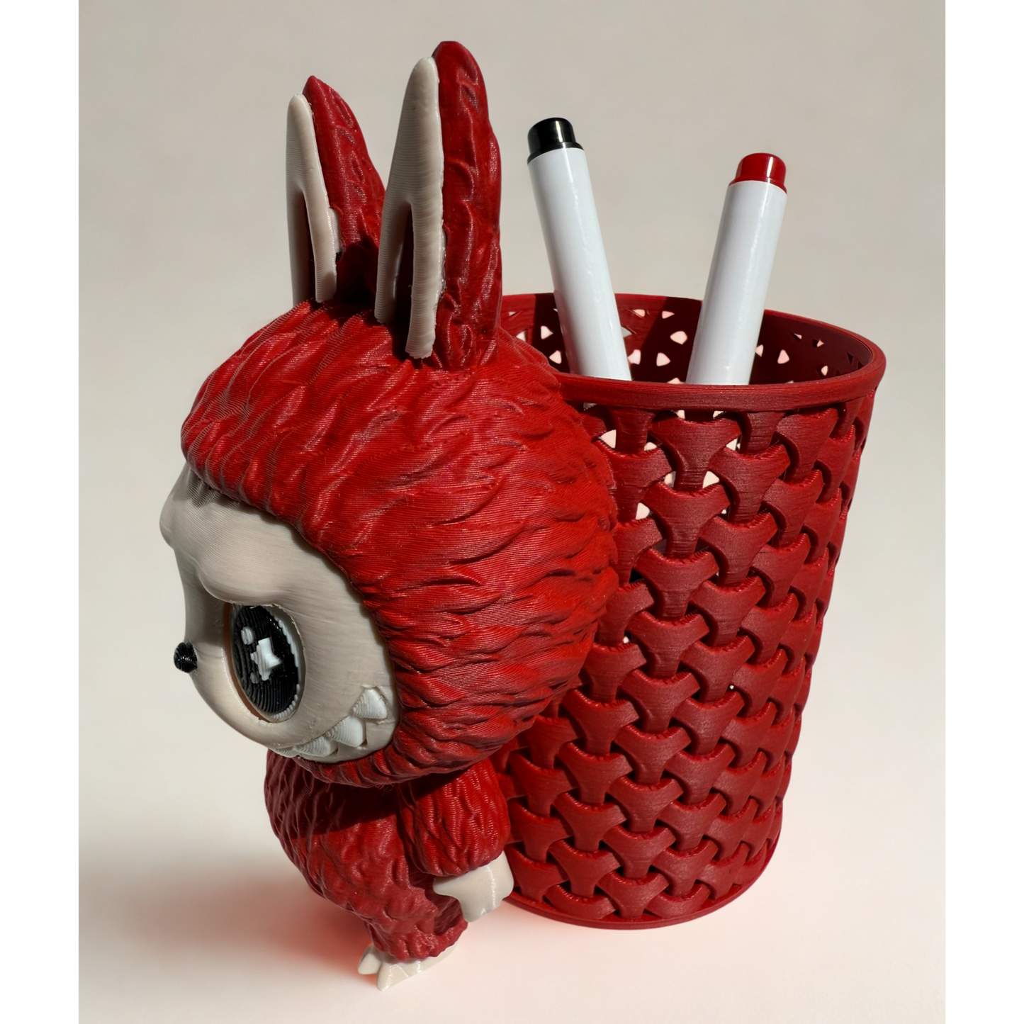 Matte Red Figurine with Pen Holder - Unique Desk Companion