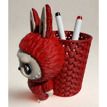 Matte Red Figurine with Pen Holder - Unique Desk Companion