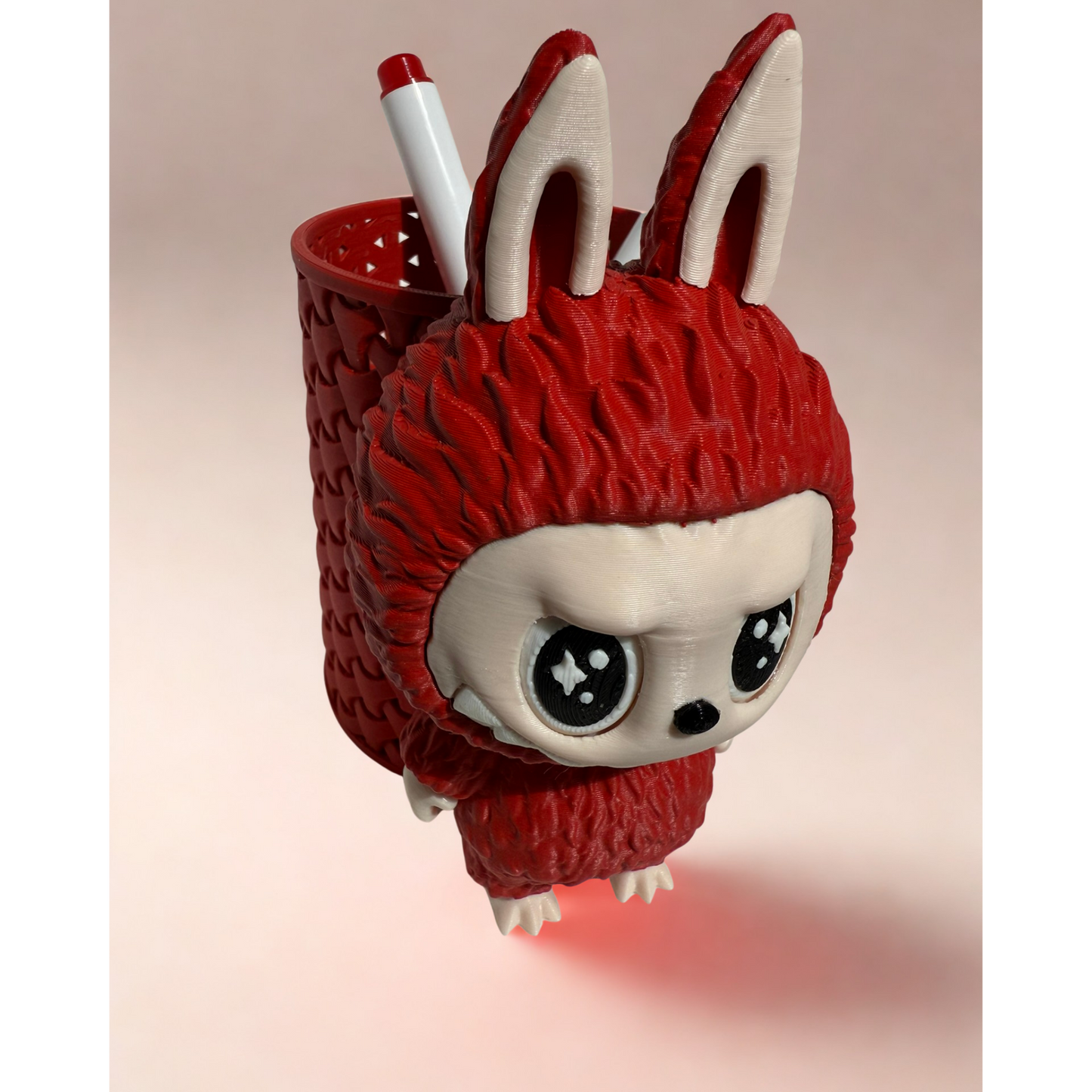 Matte Red Figurine with Pen Holder - Unique Desk Companion