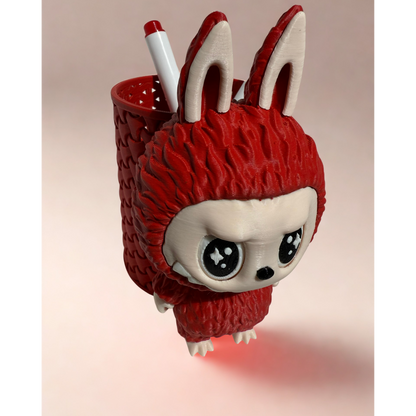 Matte Red Figurine with Pen Holder - Unique Desk Companion