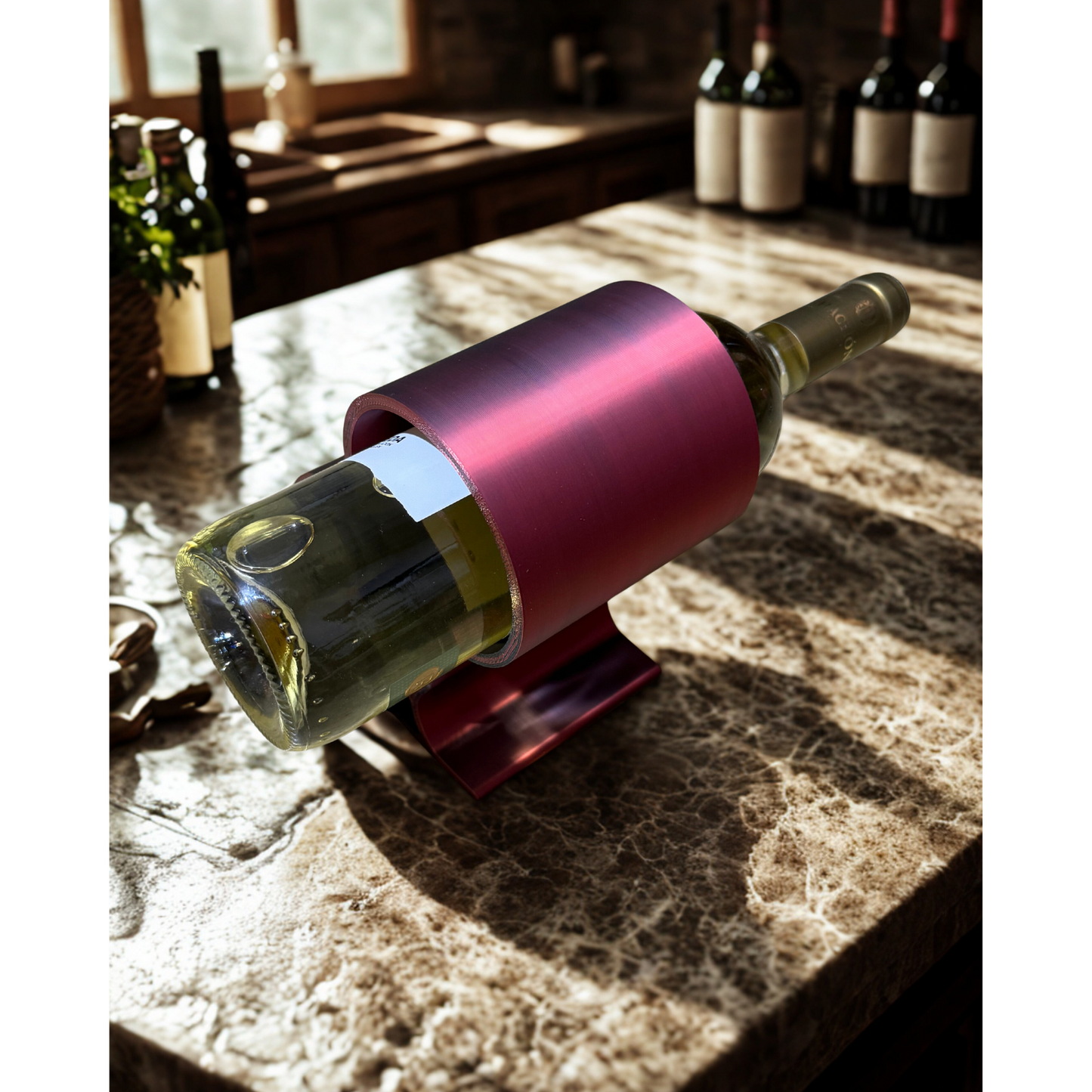 Sculptural Dual Wine Bottle Holder – Kinetic Balance in Silk Red & Black PLA | 3D Printed Modern Home Bar Accessory