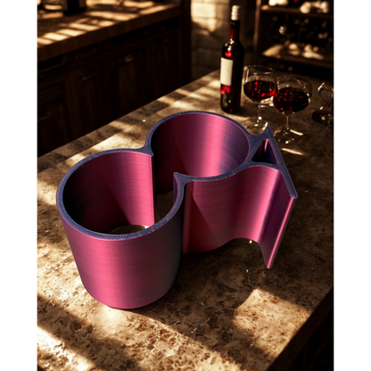 Sculptural Dual Wine Bottle Holder – Kinetic Balance in Silk Red & Black PLA | 3D Printed Modern Home Bar Accessory