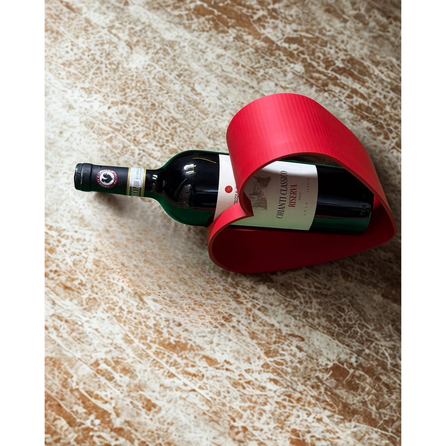 Heart-Shaped ❤️  Wine Bottle Holder – 3D Printed Red PLA Stand